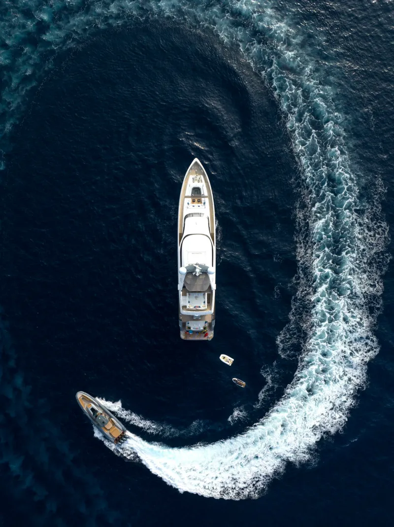 Aerial view of a luxury yacht